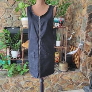 Used SO Black Denim Zipper Dress with Pockets Mini Jumper Retro 90s 80s